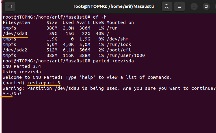 Ubuntu Disk Genişletme (Disk Extend)