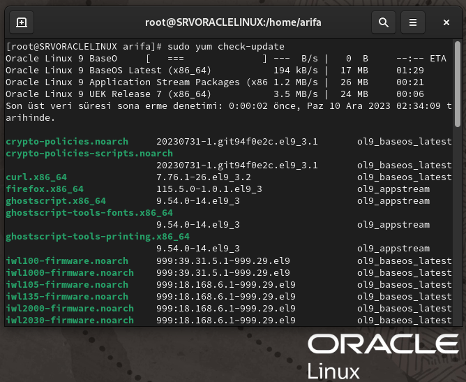 Oracle Linux update komutu
